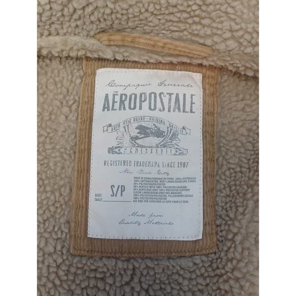 Aeropostale Womens Size Small Corduroy Y2K Jacket Brown Fuax Fur Trim - Picture 3 of 8